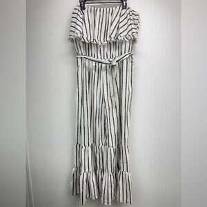 Umgee Sz 2XL Women’s White Black Striped Ruffle Sleeveless Wide Leg Jumpsuit NWT